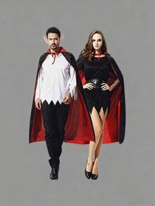 Christmas Vampire Cloak Black & Red Cape, Red Collar Wizard Vampire Cloak, Hooded Grim Reaper Cloak, Costume For Role Play, Party Decor, Photography Props, Stage Performance Accessories - Multicolor - View 2