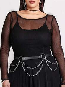 1 件女式加大码性感黑色腰带链，哥特式束腰带，带铆钉和流苏，适合日常、通勤、音乐节、万圣节派对、庆祝活动 - 黑色 - 查看 8