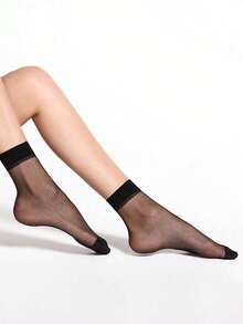 5 Pairs Of Women's Stockings, Transparent Short Socks, Short Thin Spring And Summer Socks, Light Spring And Summer, Transparent Casual Socks, Women's Black Brightening Short Crystal Socks, Women's Transparent Versatile Casual Socks, Suitable For Shopping And Playing