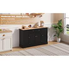 Multifunctional Kitchen Buffet – 138cm Sideboard With Drawer, Shelf Doors And Adjustable Shelves – Modern Design With Tip-Over Protection, For Kitchen, Living Room And Family Room. - 黑色+中密度纖維板 - 查看 9