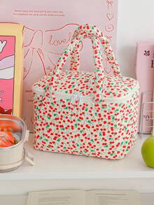 1Pc Cherry &Strawberry Floral Pattern Girls Lunch Bag ,Large Capacity Portable Inner Aluminum Foil Insulation Zipper Semi-Closed Lunch Box Bag Work Commute With Lunch Handbag Back To School Lunch Kit School Stuff For School Lunch Box Bag Home Essentials Back To School Portable Lunch Bag Thermal Insulated Lunch Box Bento Pouch Dinner Insulation Bag Cooler Bag Waterproof For Women For Men For Picnic Gifts For Women - Multicolor - View 15