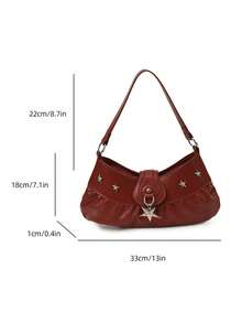 Bolso de hombro de cuero para mujer con tachuelas y dijes con forma de estrella, diseño fruncido de bolso cruzado para uso diario