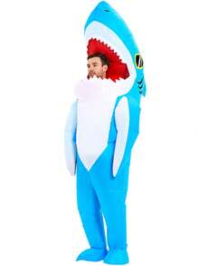 1/2/3pcs Adult Blue Shark Inflatable Costume, Inflatable Costume, Shark Costume, Adult Inflatable Costume, Christmas Anime Cosplay Costume Sea Fish Shark Mascot Fancy Dress Party Cosplay Halloween - Multicolor - View 36