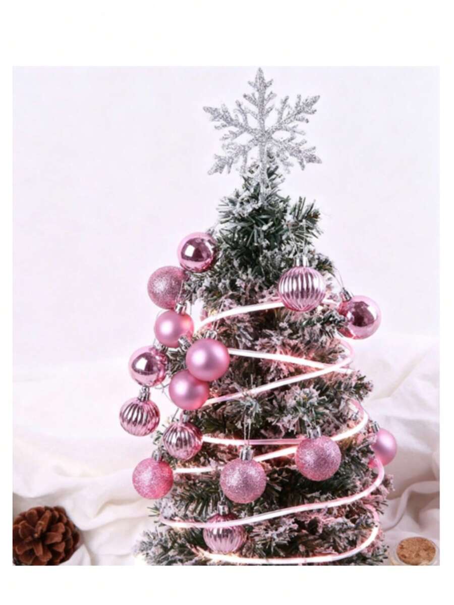 4cm/36pcs Christmas Ball Ornaments, Shiny & Matte Finish, Assorted Colors, Christmas Decorations - Pink - View 1