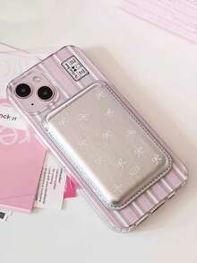 1pc Korean Ins Niche Girly Bow Leather Magnetic Wireless Charging Magsafe Card Holder Case