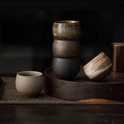1 Set Handmade Japanese Rustic Style Vintage Ceramic Tea Set, Including Teacups, Suitable For Gongfu Tea Ceremony, Retro Style