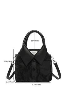 1 件黑色不对称 PU 皮革手提包，女士时尚手提包，可单肩或斜挎，秋冬 - 黑色 - 查看 6