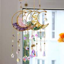 Atrapasueños con forma de luna de cristal, colgante para coche, decoración de pared arcoíris mágica, colgante de cristal soñador, decoración de fabricante de arcoíris, adecuado para habitaciones del hogar, jardines, ventanas y decoración navideña y de Acción de Gracias