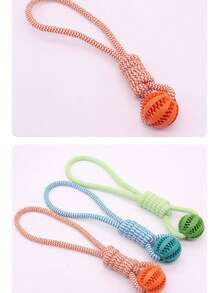 1 件狗狗编织绳结玩具球带手柄，耐嚼耐用玩具球用于咀嚼训练拉扯投掷玩具拔河玩具狗狗取物玩具 - 彩色 - 查看 7