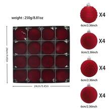16pcs/Box New Velvet Christmas Balls, Shatterproof Christmas Tree Hanging Ornaments, Holiday Party Decor Balls Home Decor Christmas Decorations Room Decor Winter Christmas Decorations Home Christmas Gifts Christmas Decor