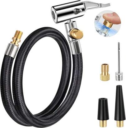 33'' Air Release Extension Hose, 7-Pack Tire Inflator Replacement Hose W/Presta Valve Adaptor&Ball Pump Needle Kit, Tire Valve Air Chuck Lock For Bike Pump Portable Air Compressor Attachments