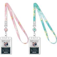 Bộ 2 dây đeo thẻ du lịch bằng đá cẩm thạch Phụ kiện phải có cho thẻ tàu Cuộn huy hiệu có thể thu vào chịu lực cao với giá đỡ huy hiệu ID có kẹp cuộn huy hiệu cho thẻ ID Giá đỡ huy hiệu Dây đeo thẻ du lịch cho thẻ tàu - Nhiều màu - Xem 10