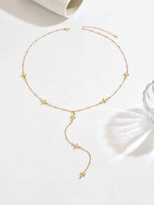 1pc Fashionable Vintage Metal Cross Y-Shaped Long Tassel Pendant Necklace, Minimalist Choker Suitable For Women's Daily, Travel, Party Wear, Valentine's Day Gift