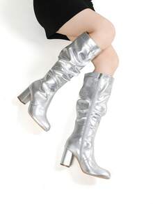 Women's High Heel Boots, Fashion New Round Toe Casual Tall Boots, Elegant British Style Thick Heel Long Boots For Autumn/Winter,Party