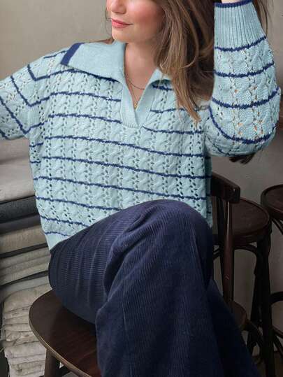 Pull ample à manches longues avec col demi-montant, automne