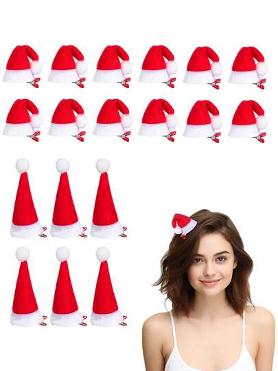 4/8 件圣诞迷你圣诞帽服装道具，红白圣诞帽发夹，圣诞帽发饰，适合圣诞派对礼品、节日派对礼物、圣诞袜