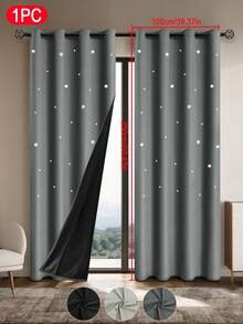 1pc Solid Color Hollow Star Window Curtain, Hollow Star Design, Classic Minimalist Style, Suitable For Bedroom, Living Room And Other Window Decor