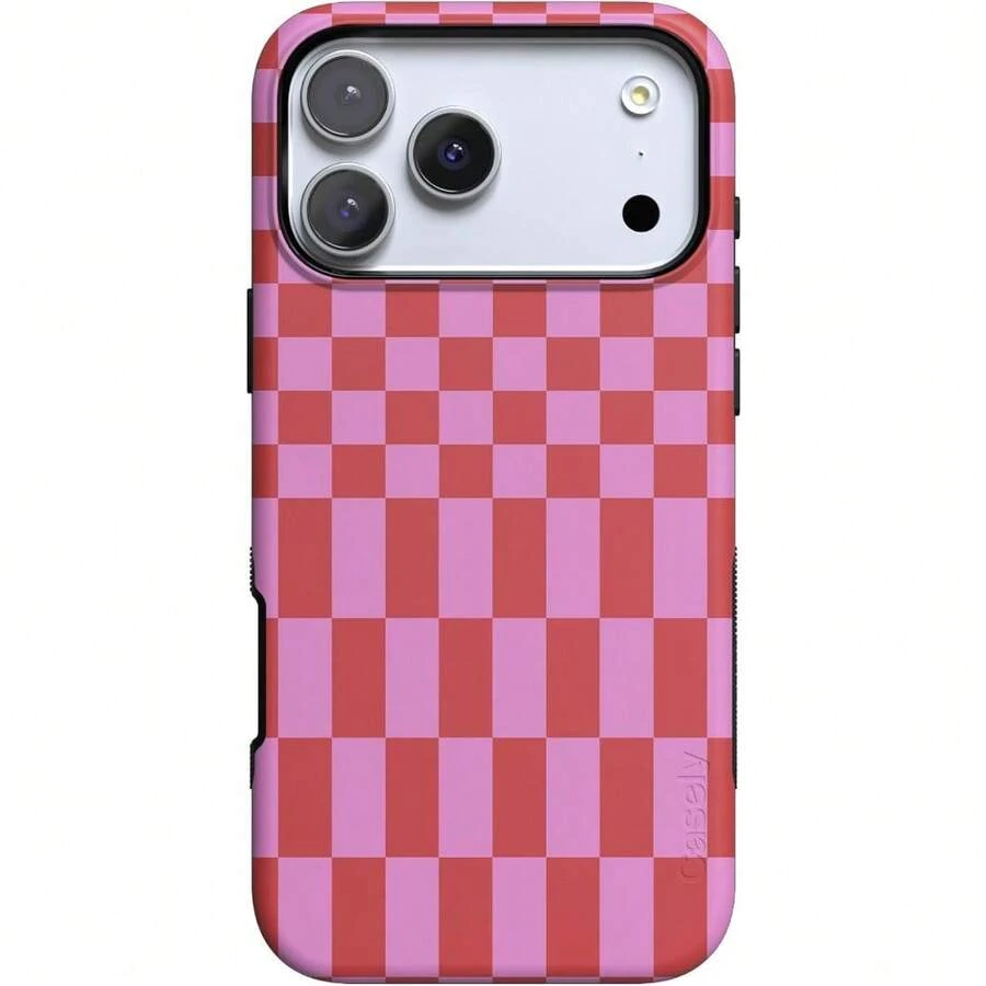 1PCS New Arrival  Blue And White Star  Bow Tie  Colorful Niche  Unique  Two-In-One Dual-Layer Protective Case, Matte-Finish Full-Cover Phone Case, Durable, Shock-Resistant, And Stylish, Compatible With IPhone 17 Pro Max/17 Plus/17 Pro/17 Air/16 Pro Max/16 Plus/16 Pro/X/XS/XR/XS Max/11/11 Pro/11 Pro Max/12/12 Pro/12 Pro Max/13/13 Pro Max/14/14 Pro Max/15/15 Pro Max, Compatible With Samsung Galaxy S25/S25 ULTRA/S24/S23/A56/A55/A54/A53/A52/A36/A35/A34/A26. A Stylish And Innovative Design, Perfect As A Gift For Friends, Family, Or Couples For Christmas Or Halloween. - FL玫粉撞色格子 FL rose pink contrast grid - 查看 1