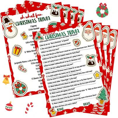 50 piezas/30 piezas/20 piezas/10 piezas Tarjetas de preguntas y respuestas de juegos de trivia navideños, juegos de trivia para familia, fiesta de Navidad, vacaciones, juego de adivinanzas para adultos, niños, compañeros de trabajo, grupos, suministros navideños