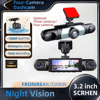 4-Channel 1080P HD Dash Cam, Front + Interior + Rear Dashcam, 360° Full View Car Camera With 24-Hour Parking Monitoring, IR Night Vision, Suitable For Sedan & SUV, Car Accessories, In-Car Electronics