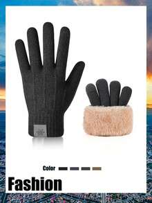 1 Pair Men's Warm Gloves, New Thickened Polar Fleece Winter Touchscreen Knitted Gloves, Outdoor Double-Layer Windproof Winter Gear