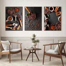 3 pièces Ensemble d'art sur canevas de style vintage pour café - Décoration murale de grains de café fraîchement torréfiés pour la cuisine, la salle à manger et le bureau à domicile - Impressions verticales sans cadre, décoration de table basse