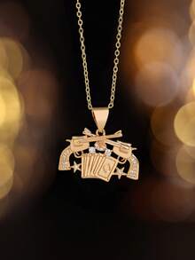 [Colar Banhado a Ouro] Colar Pingente de Arma Banhado a Ouro de Cobre para Homens | Joia de Pescoço Punk Unissex para Mulheres e Homens, Zircônia Sintética