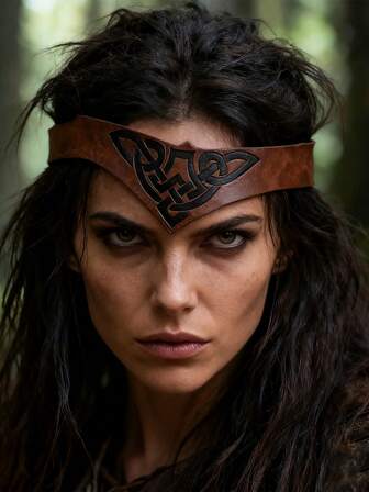 [Adjustable Viking Headband] Medieval Adjustable Viking Style Headband | Faux Leather Embossed With Norse Design | Ideal For LARP, Cosplay, Halloween & Stage Performances, No Battery