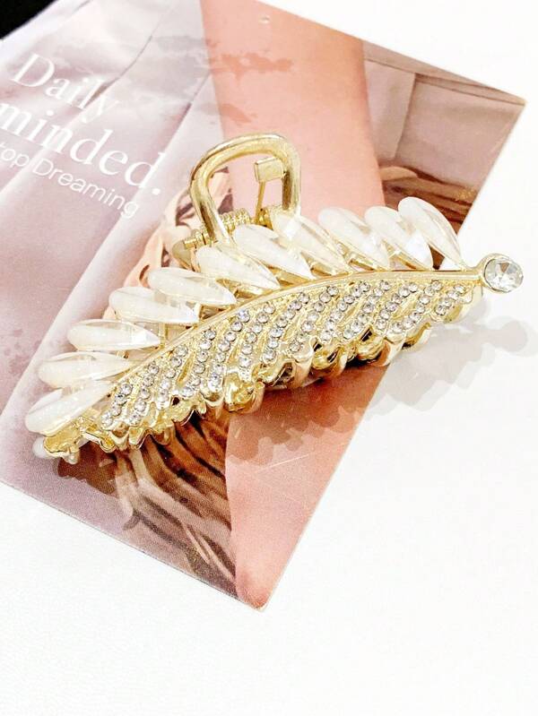 1pc Creative Leaf Claw Hair Clip Headpiece With Rhinestones, Women Summer Barrette Fall Winter Claw Clip Hair Accessories For Women For Vacation Outfits Woman Elegant Hair Clutch