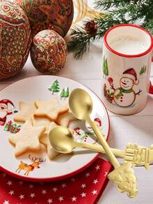 4pcs Christmas Dinner Set, Christmas Spoons, Creative Stainless Steel Mixing Spoons, Suitable For Soup And Desserts, 4 Different Styles (Golden) Gift Box Packaging, A Great Gift For Gifting, Family Gatherings, Backyard Parties.