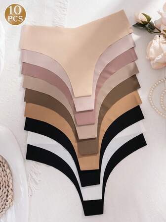 10 piezas de bragas tipo tanga sin costuras para mujer, sexy, transpirables, elásticas, cómodas, multicolor