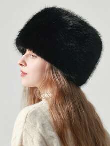 1 件秋冬毛绒渔夫帽，日式保暖防风大围针织帽，厚平顶护耳 - A - 查看 4