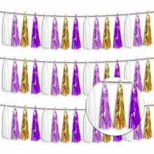 3P Metallic Fringe Tassel Banner Garland Foil Tinsel Streamer Wall Hanging Curtain Backdrop Banner For Parade Floats, Graduation Decorations, Father's Day Party Decoration(Silver)Halloween Christmas New Year - Purple Gold - 查看 12