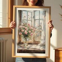 1 pièce Peinture sur canevas suspendue, peinture décorative montée, affiche, peinture murale, peinture à l'huile de rose rose et de rebord de fenêtre, décoration de chambre de fille, peinture murale de fleurs de printemps, décoration de salon esthétique, peinture de fleurs roses, décoration d'arrangement de plantes, décoration de thème de printemps, décoration de maison de printemps. Art mural sur canevas, art de fille funky, art de citation inspirante, décoration intérieure.