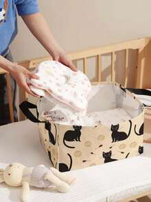 1 Stück Cartoon Katze Muster offene Aufbewahrungsbox, multifunktionaler Aufbewahrungskorb mit Griff, Geschenk für Feiertage, Muttertag/Vatertag, Aufbewahrung für Babybedarf, Windeln, Alltagsorganizer für Wohnzimmer, Badezimmer, Küche, faltbar, leicht, geeignet für Zuhause, Kinder, Kinderzimmer