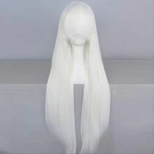 Parrucca sintetica bianca dritta con frangia per costumi di Ognissanti e cosplay di anime - lunga e dall'aspetto naturale