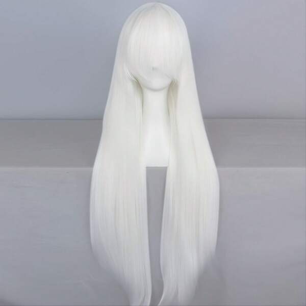 باروكة بيضاء مستقيمة من الألياف الاصطناعية مع غرة للأزياء الهالوين وتنكر الأنمي - طويلة وطبيعية المظهر