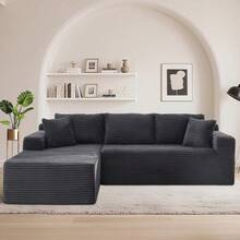103" Cloud Sectional Couch With L-Shape Chaise, Boneless Modular Deep Seat Sofa In A Box Comfy Fluffy Corduroy Couches For Living Room, No Assembly Required, Left Facing Chaise, Black - Màu xám đen - Xem 1