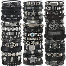 10/20/30Pcs Punk Hip Hop Style Faux Leather Bracelets Set Multi-Layer Skull Cross Star Halloween Chic Infinity Symbol Design Vintage Black For Teen And Gifts Thanksgiving Father's Day Graduation Creative Metal Dots Fashion Jewelry - Đen - 20 chiếc - Xem 8