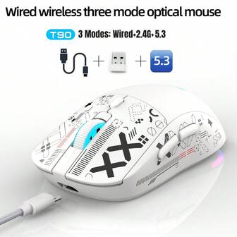 HXSJ 新款三模有线和 2.4G 无线鼠标，带 RGB 照明，6 个按钮，光电鼠标，适合游戏、办公和家庭使用