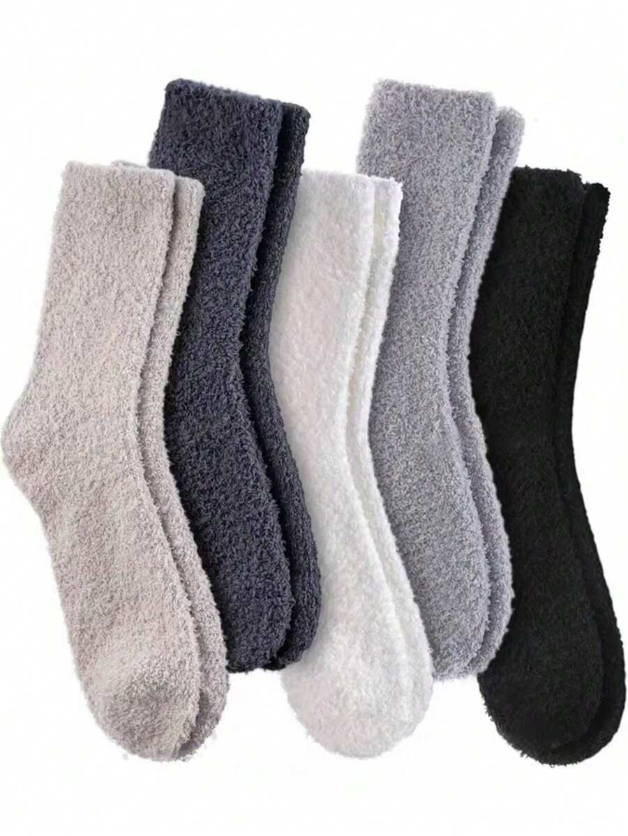 5 Pairs Men's Fluffy Soft Slippers Socks, Comfortable Warm Winter House Sleep Socks - Multicolor - View 1