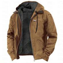 ​​Jackets For Men,Men's Solid Color Hooded Cotton-Padded Jacket – Fleece-Lined With Zip Pockets​ - 黑色 - 查看 2