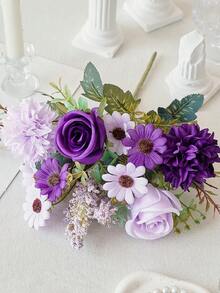 1 件/3 件人造花假玫瑰花束丝绸雏菊蒲公英花散装婚礼家居派对装饰餐桌中心装饰 - 紫色 - 查看 6