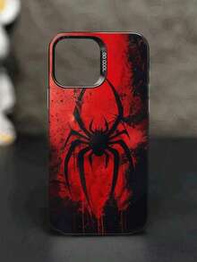 1 carcasă de telefon rezistentă la șocuri IMD, cu grafică păianjen roșu închis, pictată colorat, argintie, potrivită pentru iPhone 16, 15, 14, 13, 12, 11 Pro Max