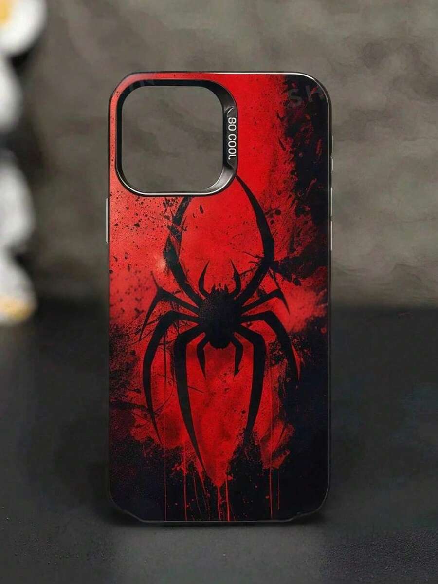 1 carcasă de telefon rezistentă la șocuri IMD, cu grafică păianjen roșu închis, pictată colorat, argintie, potrivită pentru iPhone 16, 15, 14, 13, 12, 11 Pro Max
