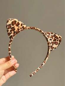1件装女士卡通发箍，豹纹猫耳发圈夹，优雅韩版，时尚百搭高冠发饰，适合节日、居家、度假、派对等场合，女士发带，头饰，家居美发饰品 - 彩色 - 查看 4