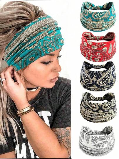 1pc Women Floral & Paisley Pattern Boho Hair Band For Daily Life Hair Accessories Winter Scarf Women Bandanas Warm Headbands