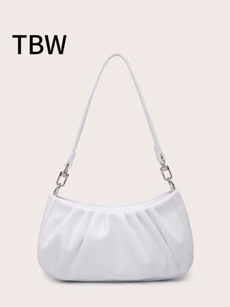 Women's Single Shoulder Bag, Baguette Bag, PU Wrinkled, Versatile Front Chain Decoration, Simple And Suitable For Commuting, Used For Shopping Outings.