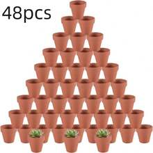 48個/32個/24個/12個/10個/6個 迷你2.2英吋陶土花盆，小型黏土盆，微型黏土盆，帶排水孔的育苗盆，適用於室內/室外多肉植物、仙人掌、手工藝 - 紅色 - 查看 9