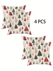 4pcs/2pcs Christmas Pillow Covers - Christmas Tree Pattern Cushion Covers, 18x18 Inches | With Zipper Closure | Polyester Material | For Living Room, Room Decoration, Sofa And Bedroom (Filling Not Included) Great For Christmas Decorations, Christmas Party, Christmas Home Decor Christmas Decorations Home